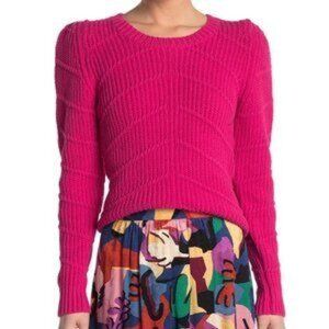ba&sh Dabney Cotton Blend Knit Sweater Bright Pink Fushia Puff Sleeve XS